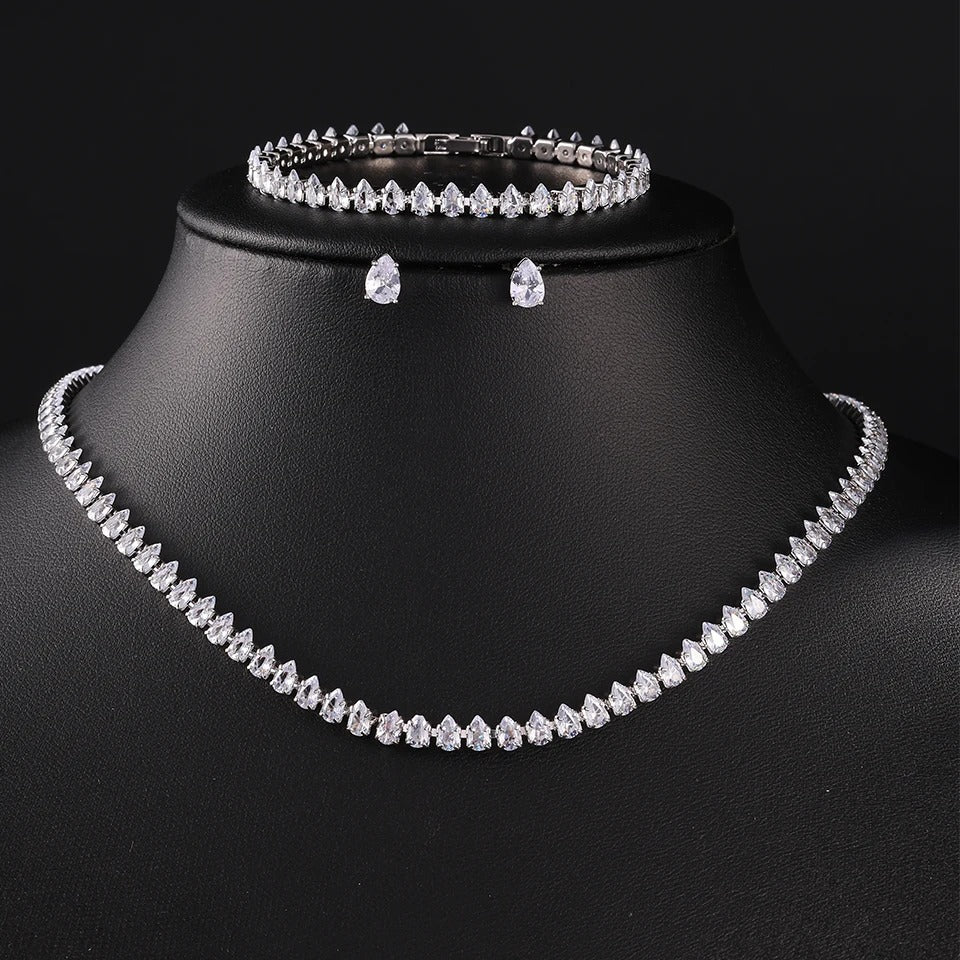 ZAKOL Gorgeous Buling AAA Clear Round Cubic Zirconia Wedding Bridal Necklace Earrings Party Jewelry Set for Women