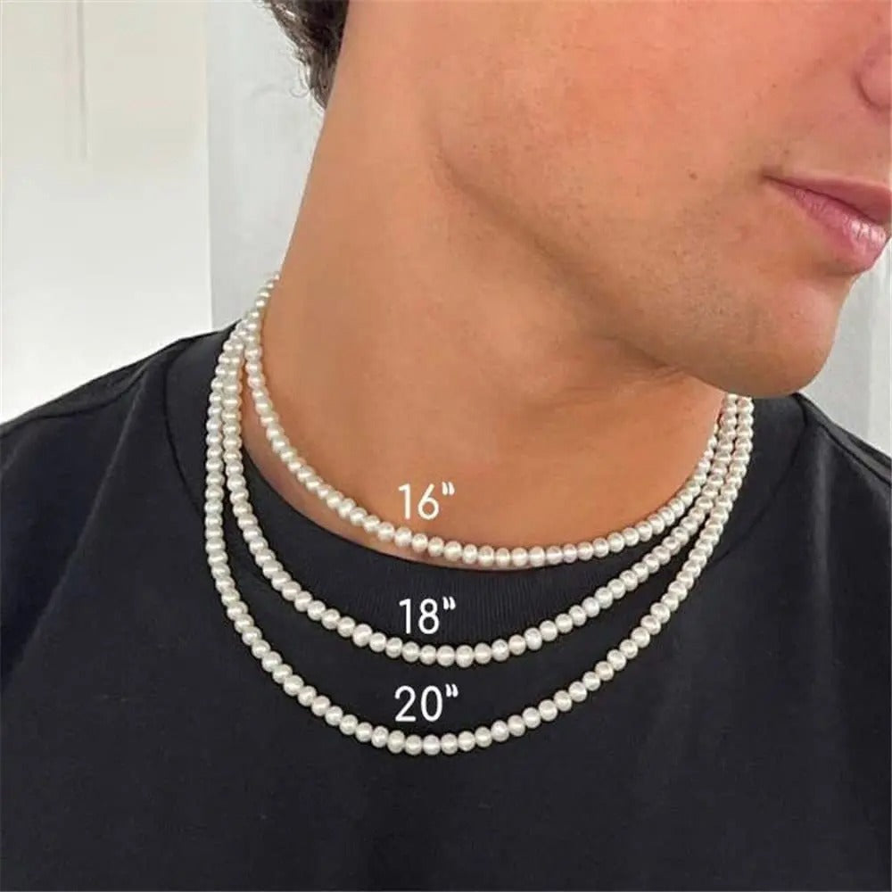 Pearl Necklace Men Simple Handmade Strand Bead, Fashionable men's jewelry for women and girls