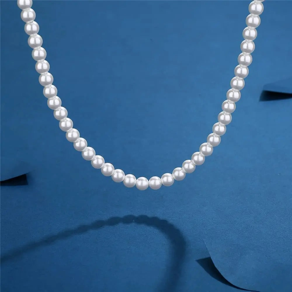 Pearl Necklace Men Simple Handmade Strand Bead, Fashionable men's jewelry for women and girls