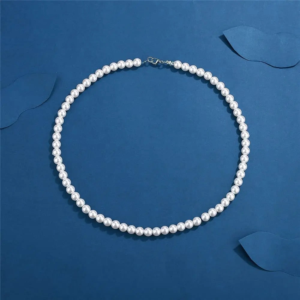 Pearl Necklace Men Simple Handmade Strand Bead, Fashionable men's jewelry for women and girls