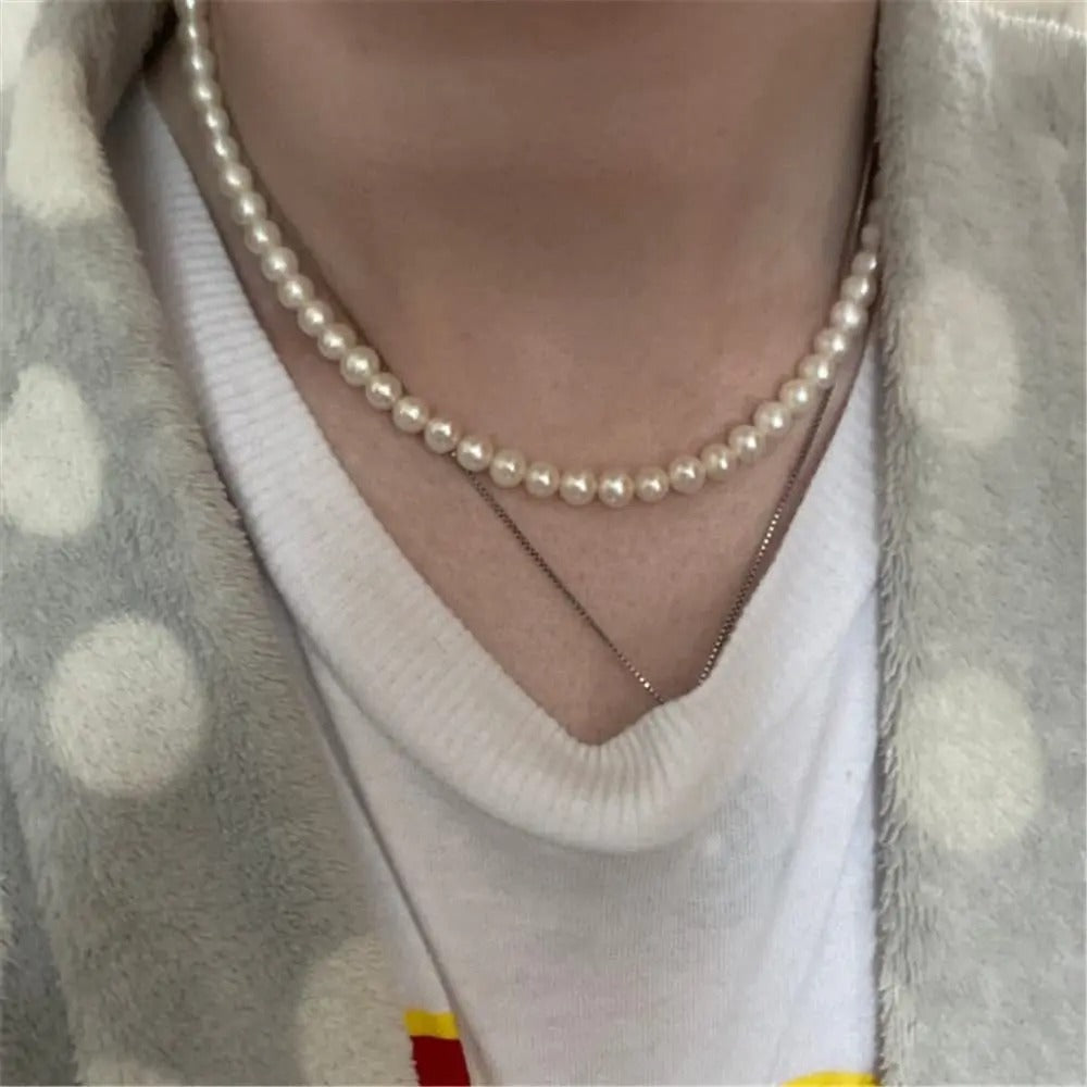 Pearl Necklace Men Simple Handmade Strand Bead, Fashionable men's jewelry for women and girls
